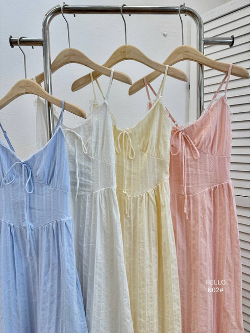 Cotton Spaghetti Straps Midi Dresses